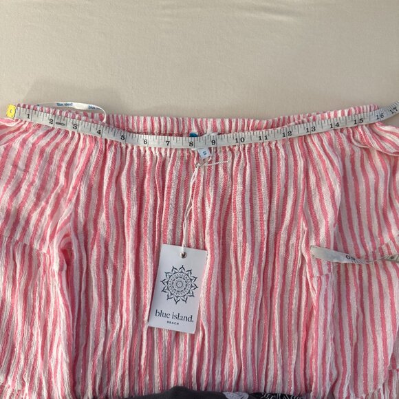 NWT Blue Island Pink White Metallic Striped Off The Shoulder Mini Dress Size S - Picture 8 of 11